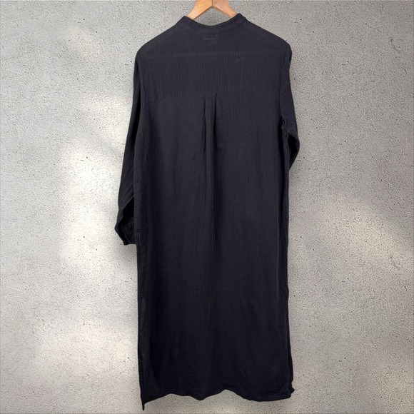 Mikoh Gauze Crinkle 100% Cotton Black Maxi Tunic Dress Cover-up Size Large (3) - Picture 4 of 5